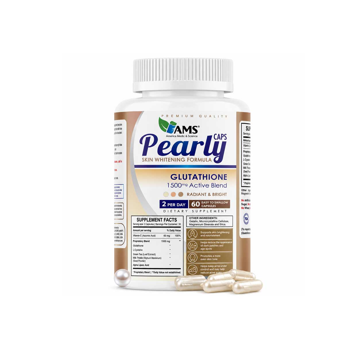 AMS Pearly Glutathione 1500mg Cap 60s